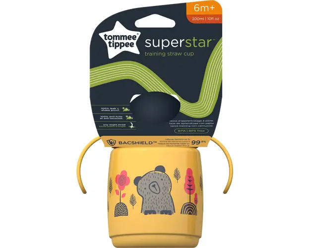 Cana cu pai si protectie BACSHIELD ™ Tommee Tippee, 300 ml, 6 luni +, Galben, 1 buc