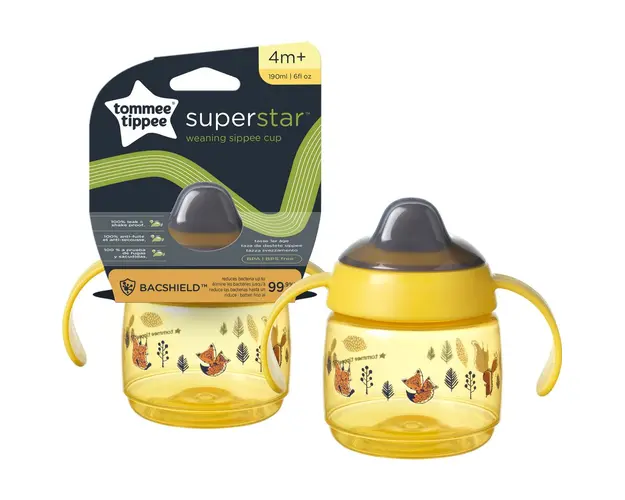 Cana cu protectie BACSHIELD ™ si capac Tommee Tippee Sippee , 190 ml, 4 luni +, Galben, 1 buc