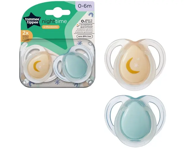 Suzeta Tommee Tippee de noapte, design ortodontic simetric, fara BPA, include cutie de sterilizare, 0-6 luni, 2 buc, porto verde