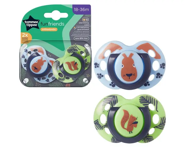 Suzeta Tommee Tippee Fun, design ortodontic simetric, fara BPA, include cutie de sterilizare, 18-36 luni, 2 buc, veverita