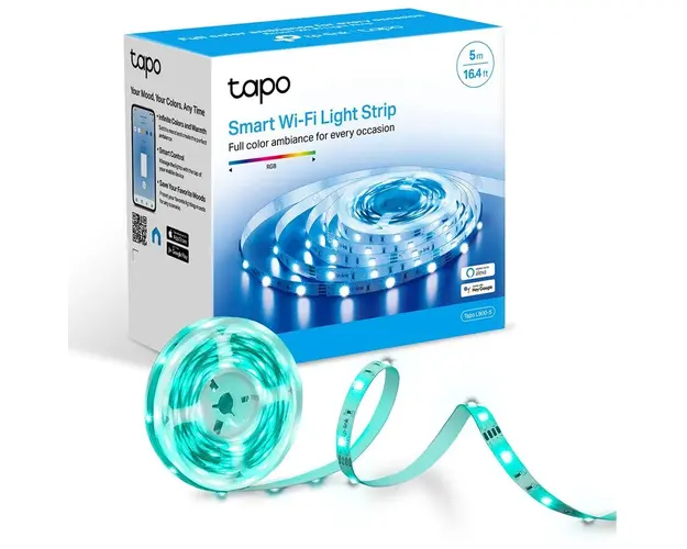Banda LED Multicolora, Wi-Fi 2.4 Ghz incorporat, consum 20.5W, banda 5m, control prin aplicatia Tapo, comenzi vocale