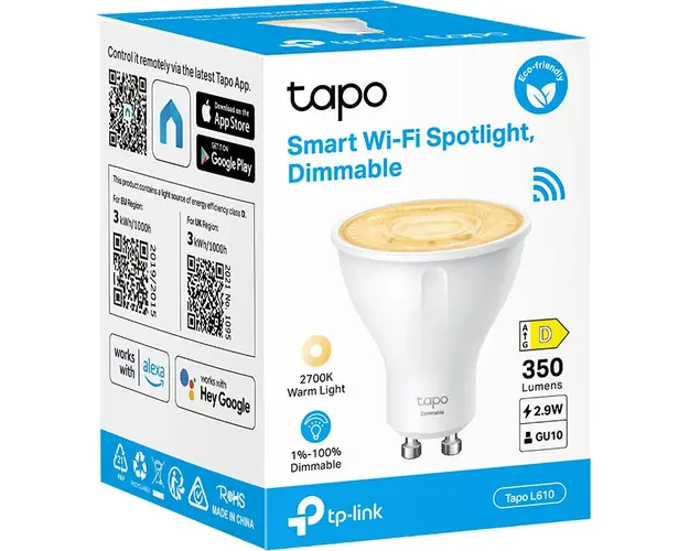 Bec led wireless, 350lm, 2.9W, fasung GU10, lumina calda 2700K , control cu aplicatia.Tapo