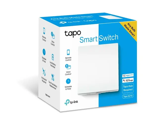 Intrerupator inteligent, necesita hub Tapo H100 pentru functionare, programare prin smartphone aplicatia Tapo, 2 x baterii AAA, WiFi, alb