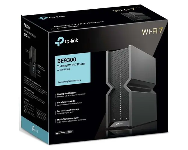 Router Wireless TP-Link Archer BE550, BE9300, Tri-Band, Wi-Fi 7, OFMA, Beamforming, HomeShield Security, MLO, Compatibil cu EasyMesh, port 2.5G