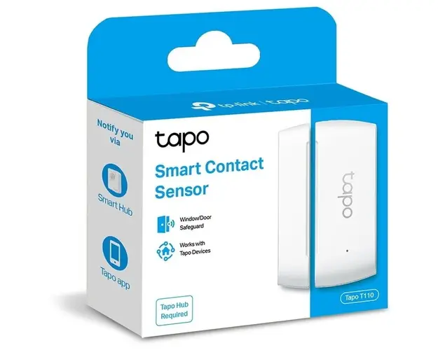Senzor contact smart, necesita hub Tapo H100 pentru functionare, securitate pentru ferestre si usi, programare prin smartphone aplicatia Tapo, 1 x baterii CR2450, WiFi, alb