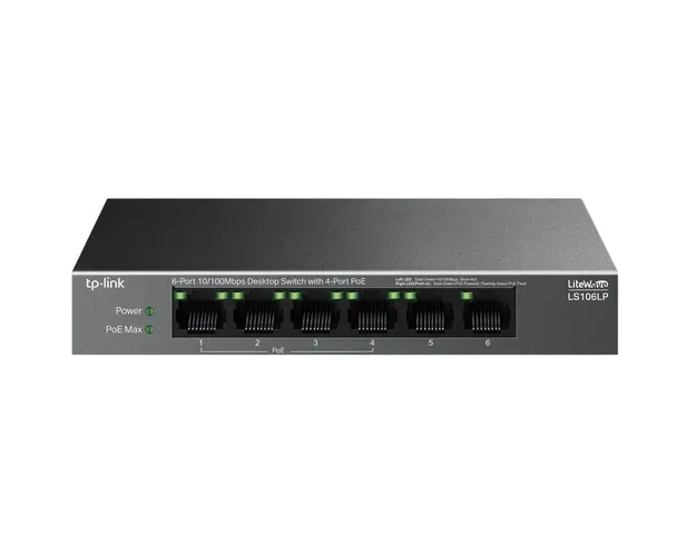 Switch TP-LINK LS106LP, 6x100Mbps (4xPOE), carcasa metalica, desktop, negru