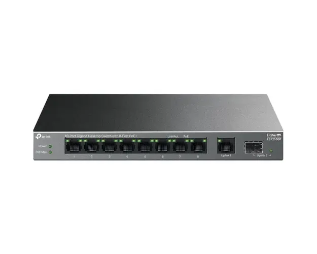 Switch TP-LINK LS1210GP, 10x1000Mbps (8xPOE+), carcasa metalica, desktop, negru