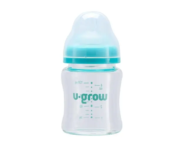 Biberon din sticla, U-Grow, 120 ml, cu 2 tetine extra