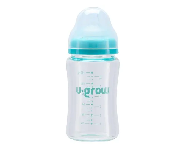 Biberon din sticla, U-Grow, 180 ml, cu 2 tetine extra