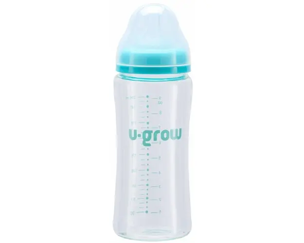 Biberon din sticla, U-Grow, 260 ml, cu 2 tetine extra