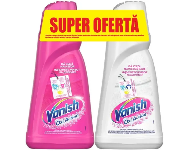 Pachet solutie pentru indepartarea petelor Vanish Pink 1l + Vanish White 1 l