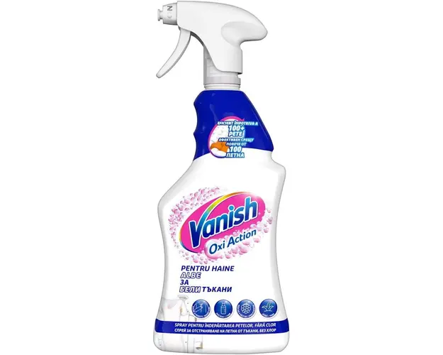 Spray pentru indepartarea petelor, fara clor, Vanish Oxi Action White pentru haine albe, 500ml
