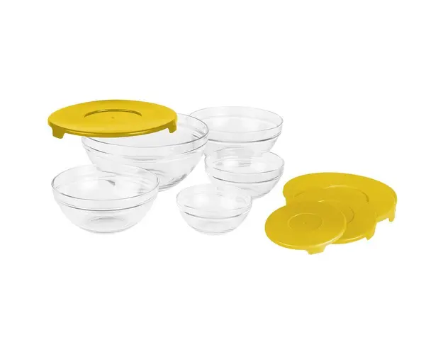 Set 5 boluri de sticla cu capac, galben