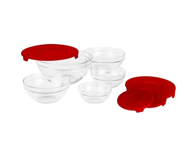 Set 5 boluri de sticla cu capac, rosu