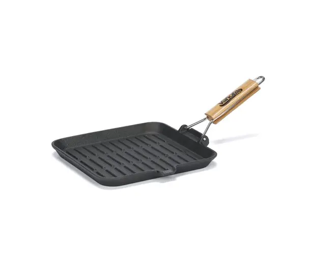 Tigaie grill fonta, maner lemn, 23x2cm