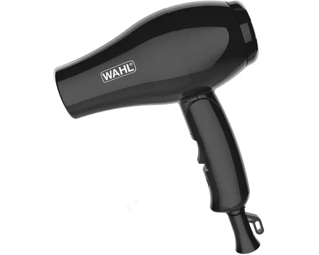 Uscator de par pentru calatorie Wahl 3402-0470, pliabil, 1000 W, dual voltage, 4 piese, 2 trepte de viteza, negru
