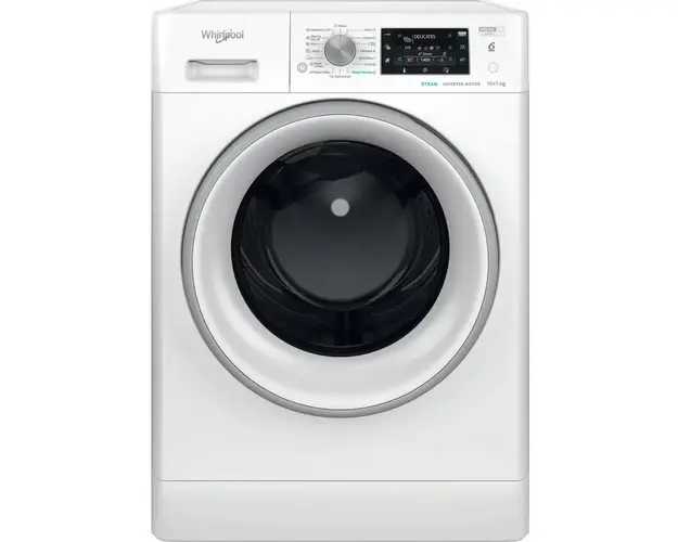 Masina de spalat rufe frontala cu uscator WHIRLPOOL FFWDD 1076258 SV EE, 6th Sense, 10/7 kg, 1600rpm, Clasa B/E, alb