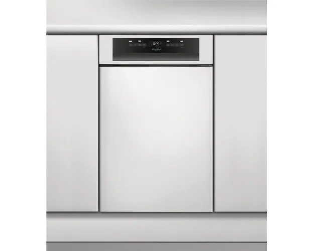 Masina de spalat vase partial incorporabila Whirlpool WSBO 3O34 PF X, 10 seturi, 8 programe, Al 6-lea Simt, PowerClean Pro, start intarziat, clasa D