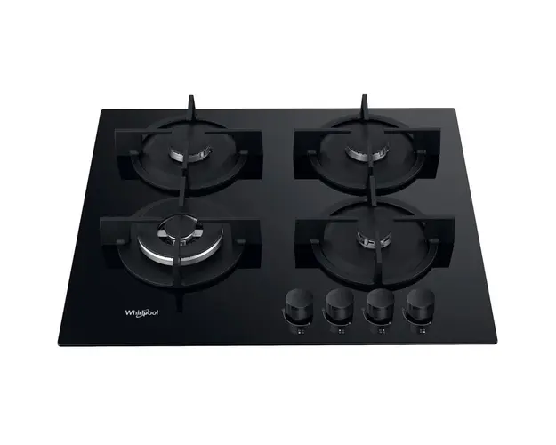 Plita incorporabila Whirlool GOR 625/NB1, Gaz, 4 arzatoare, Siguranta arzatoare, Wok, Gratare fonta, 60 cm, Negru