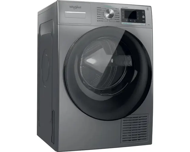 Uscator de rufe Whirlpool W7D93SBEE, Condensare, 9 kg, 6th Sense, Tehnologie 3DRY, FreshCare+, Display, Argintiu