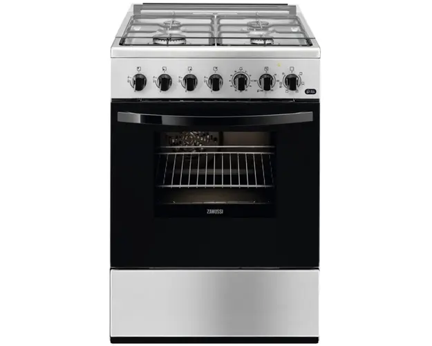 Aragaz Zanussi ZCK67211XA, Mixt, 4 arzatoare, Grill, Cuptor electric, 6 functii, Aprindere electrica, 54 l, 60 cm, Inox