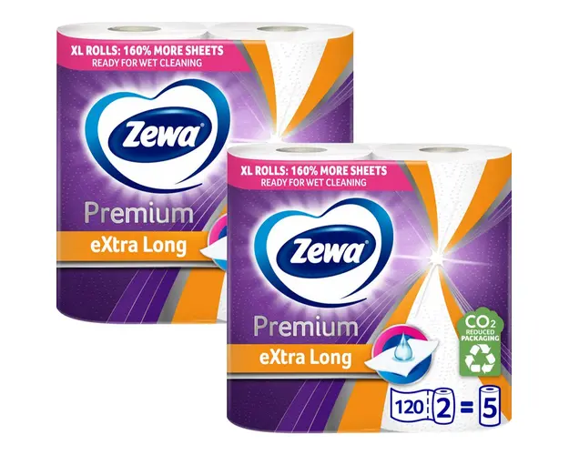 Pachet Prosoape de hartie Zewa Extra Long, 2 straturi, 4 role, 480 foi