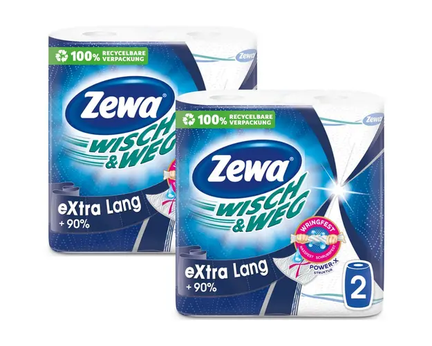 Pachet Prosoape de hartie Zewa Wisch&amp;Weg Original Extra Long, 2 straturi, 4 role, 344 foi