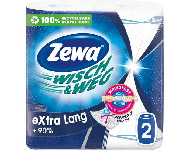 Prosoape de hartie Zewa Wisch&amp;Weg Original Extra Long, 2 straturi, 2 role, 86 foi