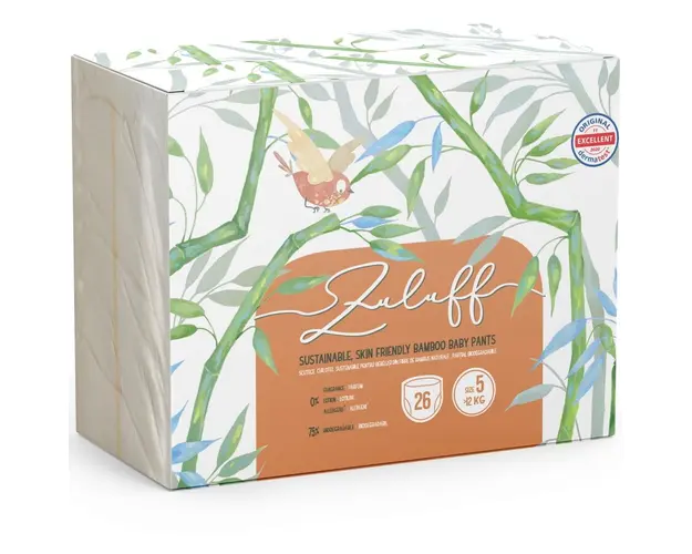 Scutece chilotel de unica folosinta din bambus, Nr. 5, +12 kg, 26 bucati, Zuluff