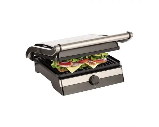 Gratar electric STARCREST SGR-2923, 2000 W, Placi Grill, Deschidere 180 , Suprafata gatire 29 x 23 cm, Termostat Reglabil, Inox Negru