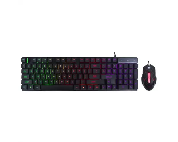 KIT Gaming Tastatura si Mouse Spacer SP-GK-01 cu fir, USB, tastatura RGB rainbow + mouse optic 7 culori, black