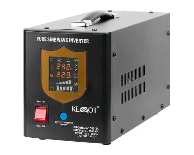 UPS cu cu sinusoida pura Kemot PROsinus 1500VA 24V, 2x prize schuko, functie incarcare baterii, URZ3427B Black