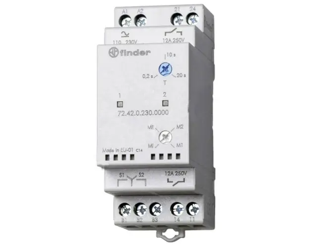 Releu de supraveghere FINDER 72.42.0.30.0000, pentru sarcini alternative, 2 iesiri, 12A, montare pe sina, IP20