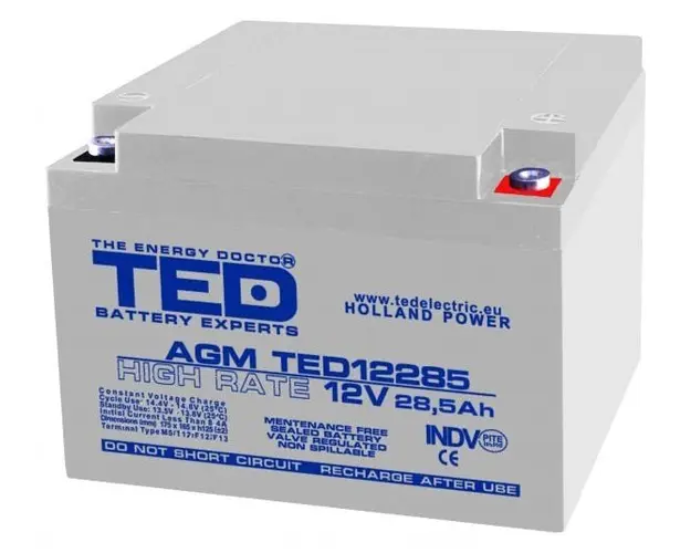 Acumulator (Baterie) TED Electric AGM VRLA, 12V 28.5 Ah, TED12285, PL 28.5 AH