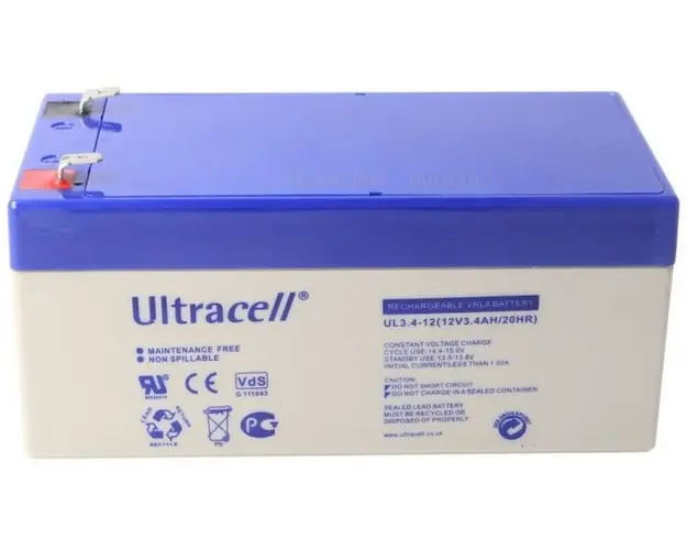 Acumulator VRLA 12V, 3.4Ah, Carcasa din ABS, Ultracell UL3.4-12 F1