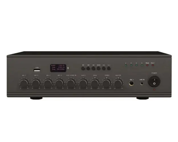 Amplificator cu mixer PA, 350W, 70/100V, 1x MIC Jack 6.35mm, 3x MIC XLR, 2x AUX, USB, Bluetooth, PEAS MA-350 