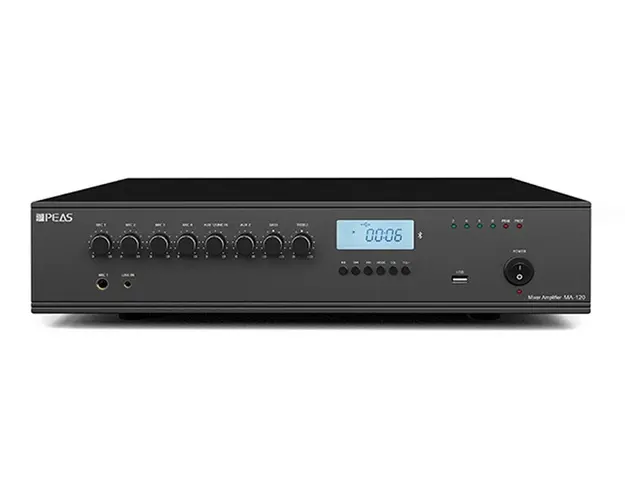 Amplificator cu mixer PEAS MA-120, putere 120W, 3x MIC XLR, 1x MIC Jack 6.35mm, 2x AUX, USB, Bluetooth 