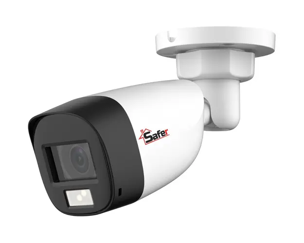 Camera de supraveghere pentru exterior HDCVI, Full HD 2MP, 2.8mm, Iluminare duala IR si LED 20m, Microfon, Safer SAF-BP2MP20F28-IL-A