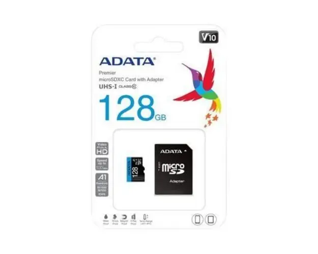CARD MicroSD ADATA 128GB Clasa 10 cu adaptor, AUSDX128GUICL10A1-RA1