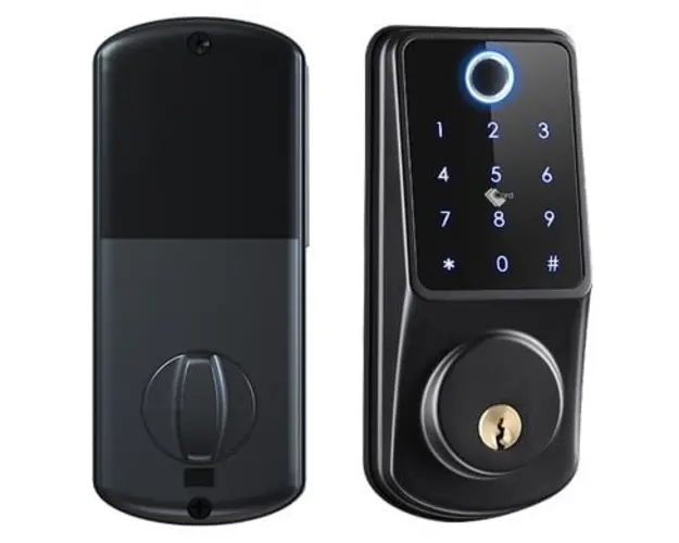 Incuietoare smart, cu card Mifare, amprenta, PIN, cheie de urgenta, Bluetooth, Wi-Fi, compatibila cu aplicatia Tuya, SECUKEY D2-F