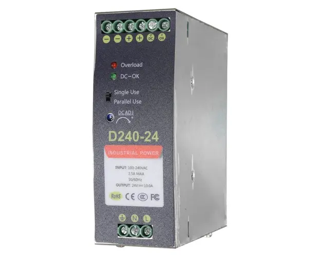Sursa de alimentare in comutatie Safer, 2 iesiri, 24V 10A, montare pe sina DIN, SAF-24V10A-DIN