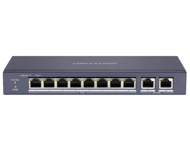 Switch PoE Hikvision DS-3E0310P-E/M 10 Porturi, 8 PoE, 2x RJ45 GB, 60W, carcasa metalica