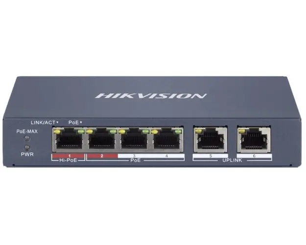 Switch cu management 4 porturi PoE, 60W, Hikvision DS-3E1106HP-EI