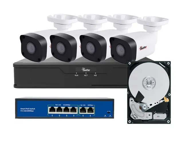 Sistem de supraveghere IP pentru exterior, 4 camere de 2MP, IR 30m, PoE, Safer KITSAF4FHDE