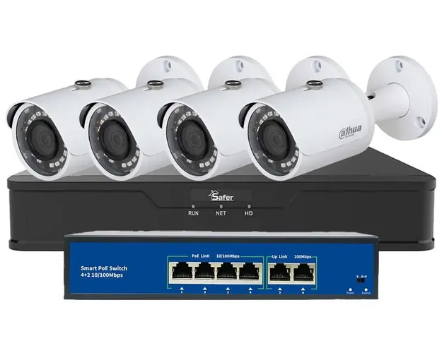 Kit supraveghere IP Safer 4 camere exterior 2 MP PoE SAF-KITIPC4EXTP-1