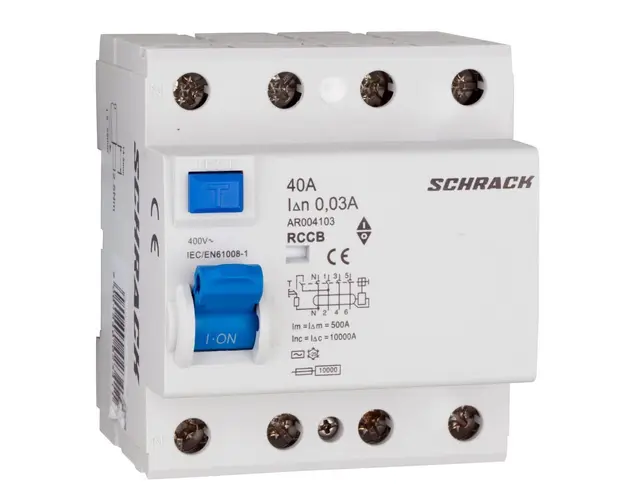 Siguranta diferentiala AMPARO, RCCB 40A, RCBO C40, 10kA, 30mA, 4 poli, Schrack AR004103