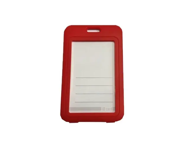 Suport pentru ecuson CH-001V-R, material PVC, prindere verticala, rosu