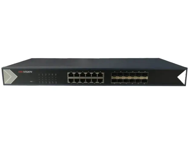 Switch 24 porturi, Hikvision DS-3E0524TF, 12x PoE Gigabit, 12x SFP Gigabit, montare in rack 19", carcasa metalica