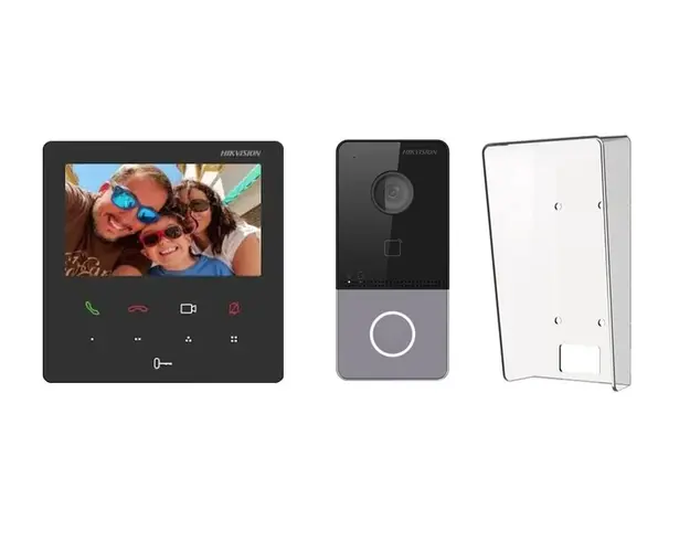 Kit videointerfon IP Hikvision DS-KIS606-P, 2MP HD, lumina IR, Wi-Fi 2.4GHz, microfon incorporat