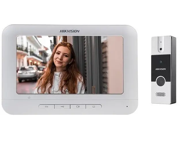 Kit videointerfon Hikvision 4 Fire FULL HD, 7 inch, DS-KIS202T